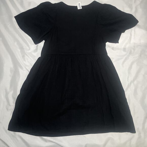 NEW Old Navy Flutter-Sleeve Textured Mini Swing Dress LBD 100% Cotton Black Sz L - Picture 3 of 8